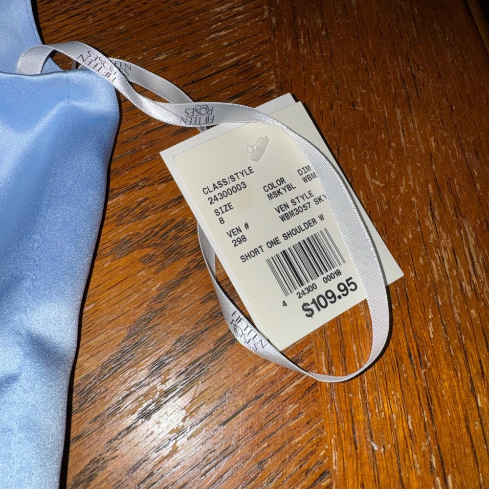 Light Blue One-Shoulder Ruffle Satin Party Dress - Picture 5 of 13